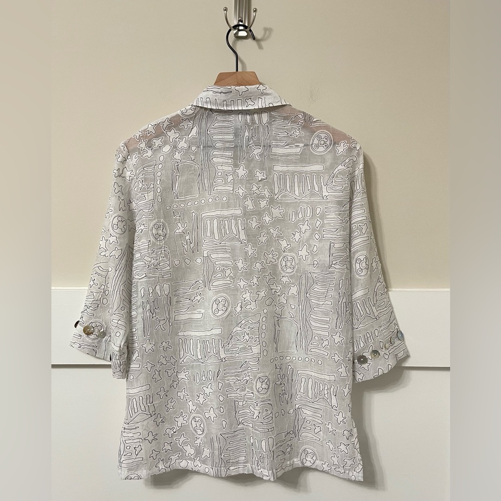 Graff by um Company Black & White Graphic Print Linen Blend Blouse Size PXS - Picture 4 of 8